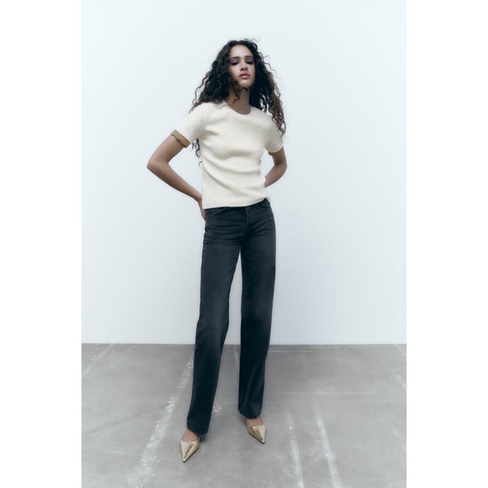 Zara Embellished Trim T-Shirt